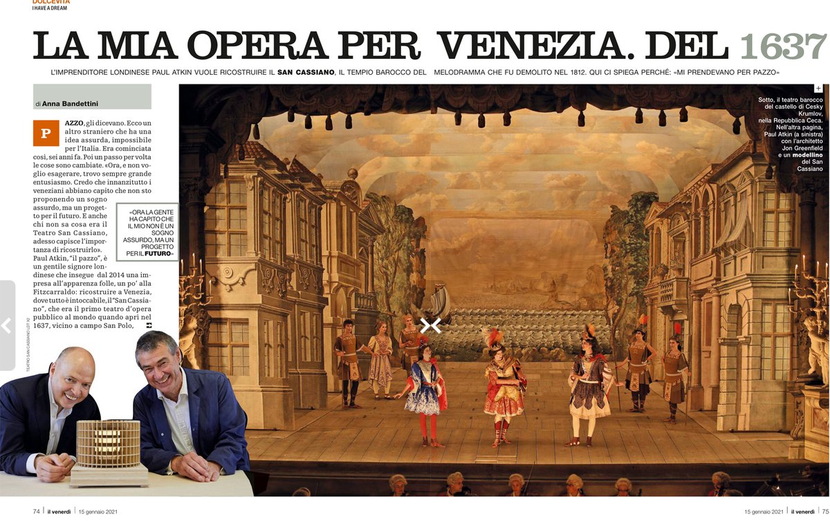 Great article in “Il Venerdì di Repubblica” today by  <a href="/Anna_Bandettini/">Anna Bandettini</a> on #TeatroSanCassiano. #grazie #thankyou    
repubblica.it/venerdi/