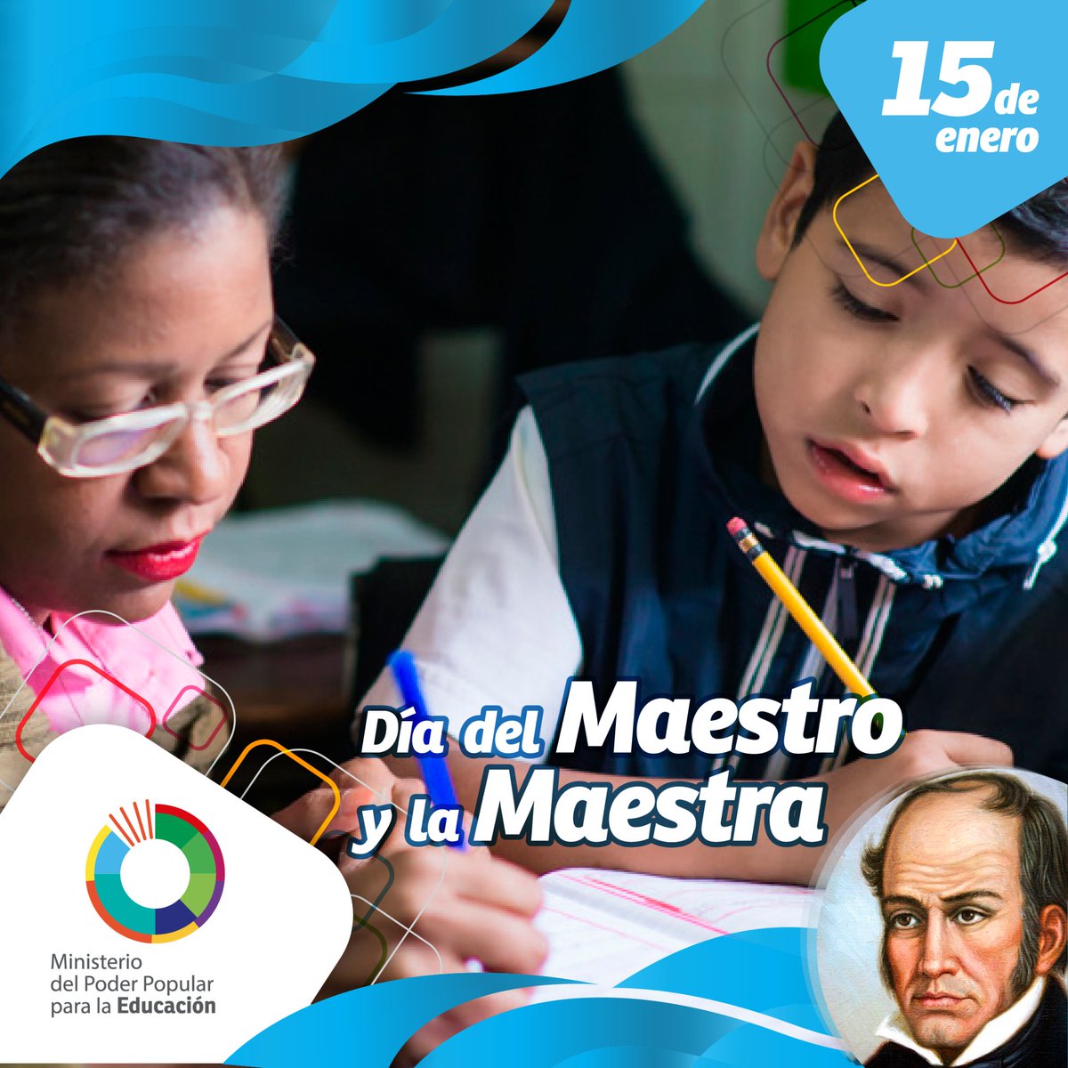 #EFEMÉRIDE | Día del Maestro y la Maestra, fecha propicia para resaltar el valor de esta noble profesión y redoblar los esfuerzos para continuar garantizado una educación gratuita, inclusiva y de calidad. 📚 <a href="/NicolasMaduro/">Nicolás Maduro</a> @psuvaristobulo #MaestrosDeLaPatria