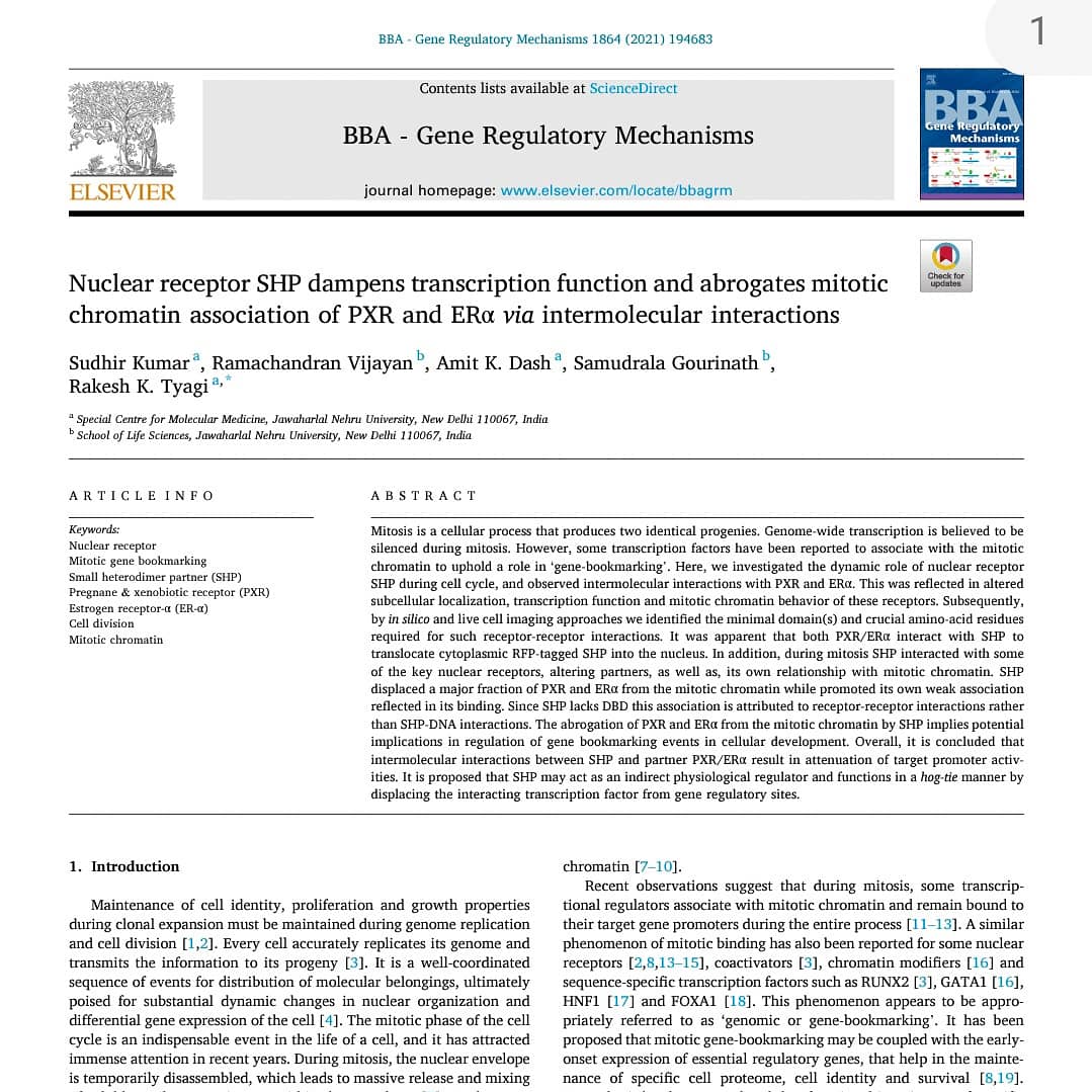 DrKumarSudhir's tweet photo. Happy to sahre my recent research article published in BBAGRM.
#bbagrm #BBA #JNU #science #researchpaper #CellBiology
#molecularbio #proteinproteininteraction
#PXR #ER #SHP
https://t.co/RzslUZttPU https://t.co/jsAXgxNaXA