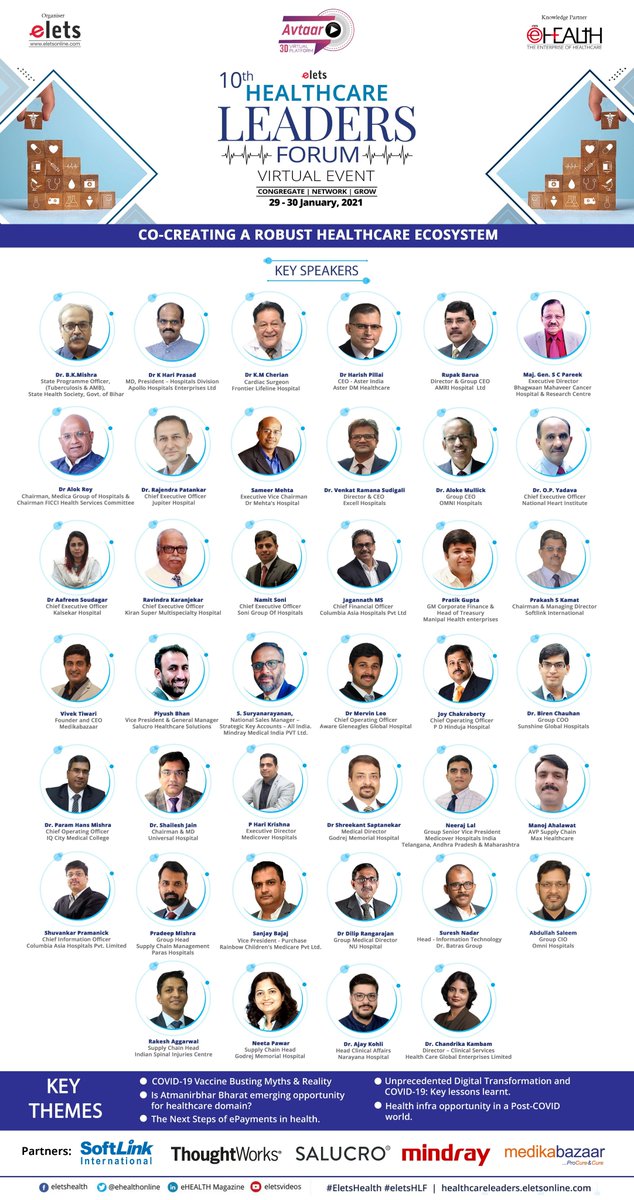 ehealthonline's tweet photo. A perfect platform to network and learn together how we can accelerate the healthcare domain for now and for the future. Join us on the 10th edition of Healthcare Leaders Forum on 29th and 30th January, 2021.
Visit: https://t.co/vsL2Sm5zpM
#EletsHLF #EletsHealth https://t.co/iVKBvHcEsr