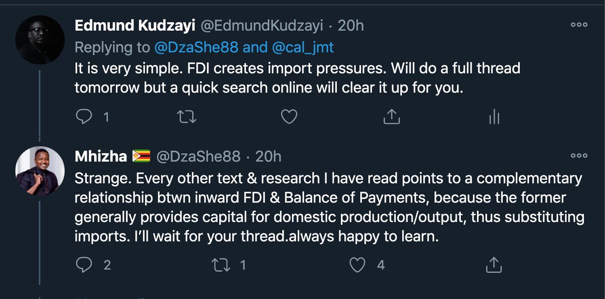 A number of people could not understand how FDI could in any way be related to imports. This thread is for their benefit i.e., @tafadzwamerere,  @PatsDaMan,  @sabepe83,  @AlekeMukunga,  @mkhwananzivusa,  @muzekepwa and @DzeShe88. 3/20