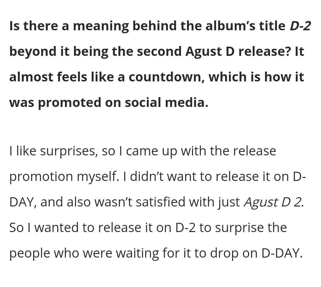 What a member does after release has varied too. Hoseok did a radio interview with Becky G after they released Chicken Noodle Soup. Yoongi did a couple print interviews (TIME, Billboard) after D-2, in which he confirmed that he planned the release promotion.