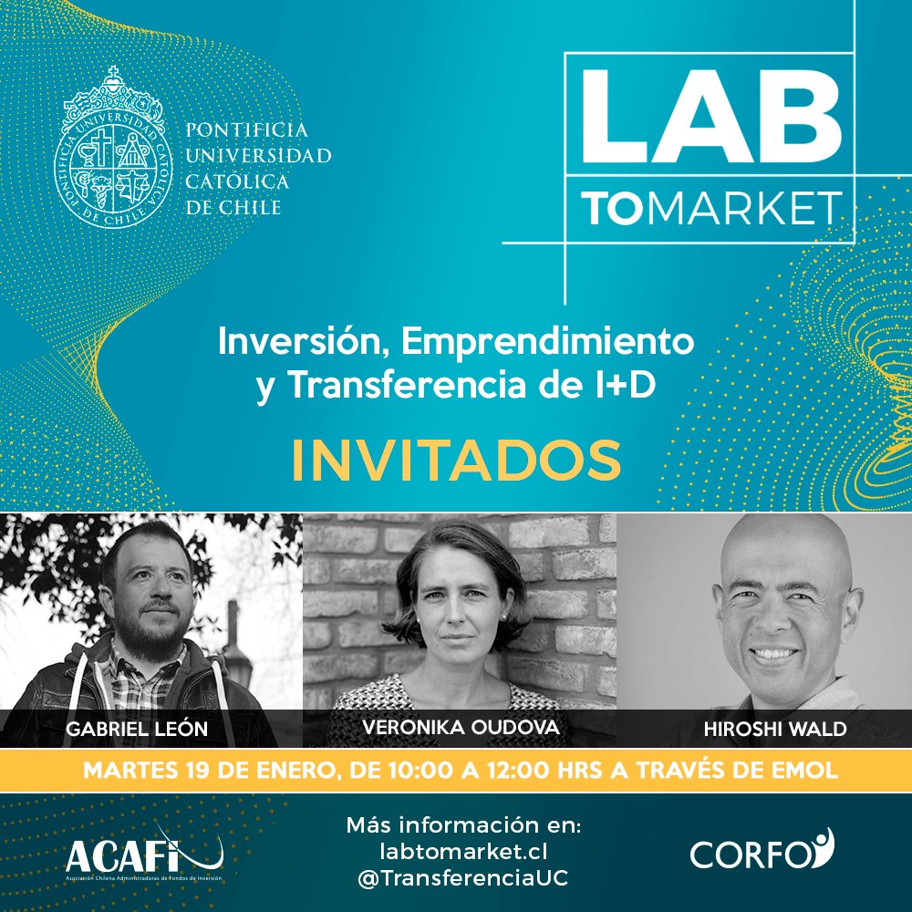 ¿Cuáles son los desafíos de la creación e inversión en emprendimientos de ciencia y tecnología? Te invitamos a ser parte de #LabToMarket programa que será transmitido por <a href="/Emol/">Emol.com</a> el próximo martes 19, a las 10:00 hrs. <a href="/Corfo/">Corfo</a> <a href="/AcafiChile/">ACAFI</a>  <a href="/inapichile/">INAPI</a> <a href="/min_ciencia/">Ministerio de Ciencia</a> <a href="/IncubaUC/">Incuba UC</a>