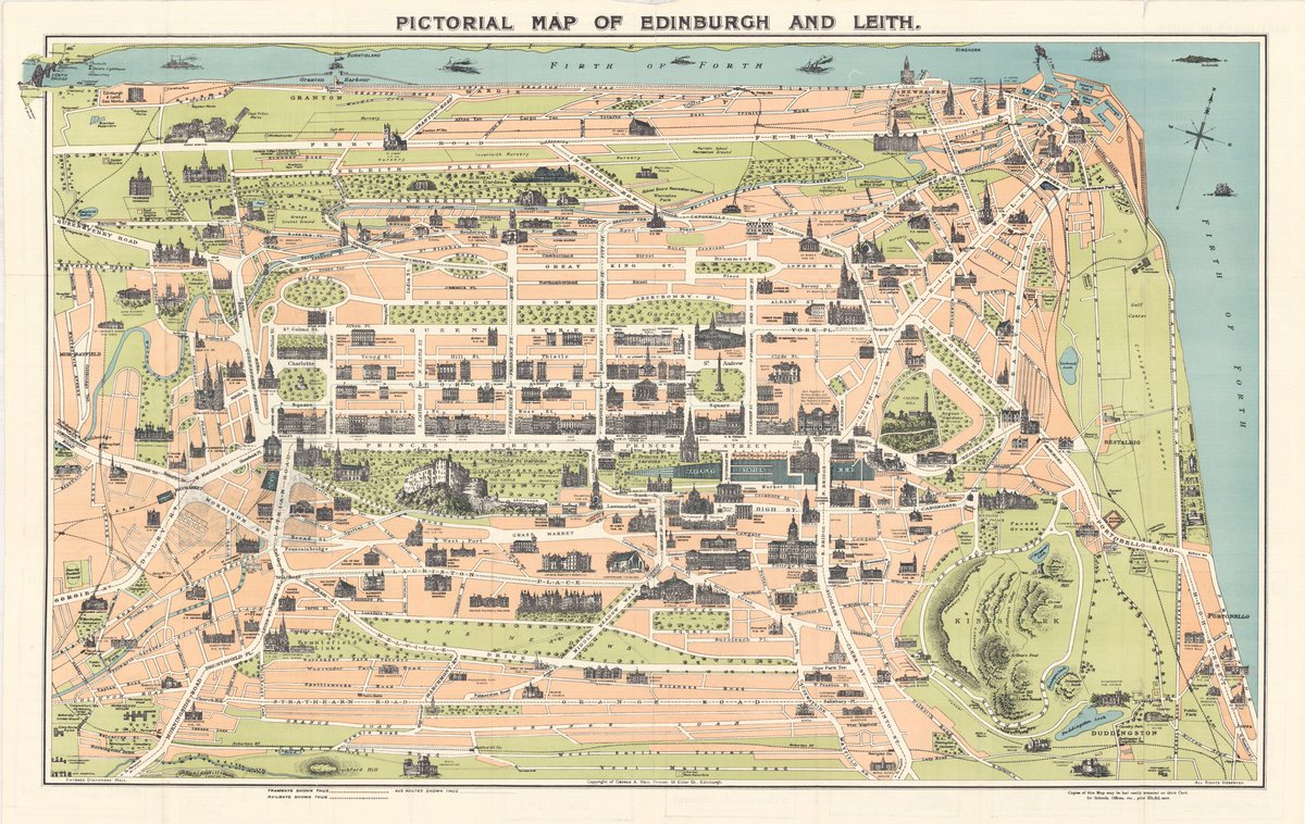 Pictorial Map of Edinburgh and Leith, by George Reid (1920). Overview of whole map.