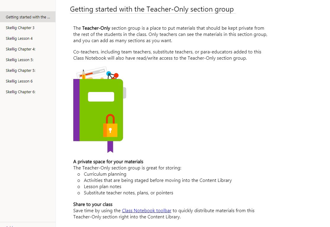 The teacher only section on Class Notebook is where I’ve started planning my lessons. I just start a new page and put all of the students work on there. I always make a separate page for whatever it is that we are reading that day, so that they have a copy of that too.