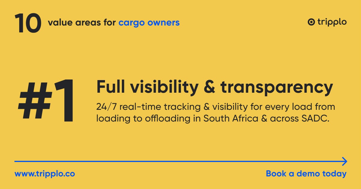 Tripplosoftware's tweet photo. Using its African developed world-class logistics tech, Tripplo provides value to road-freight cargo owners in South Africa &amp; across SADC in multiple ways, one of which is giving full visibility &amp; transparency. Check it out by scheduling a quick sign up at https://t.co/WtB33zuNXW https://t.co/x2s6HZJtVB