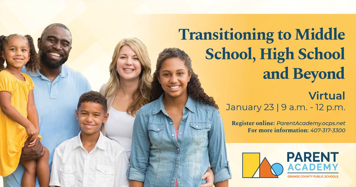 OCPS_PFE's tweet photo. Parent Academy is next Saturday! Don't miss our 10 sessions focusing on life after elementary, middle and high school. Check our our colleges in the exhibit hall. Register now.  #OCPSPFE https://t.co/50VC17hcuL https://t.co/ke7aUK8XCU