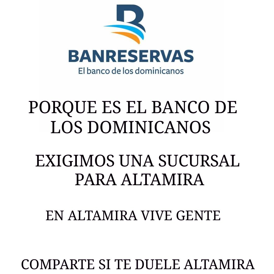 Inicio este día pidiendo RT a los amigos de esta red para que <a href="/BanreservasRD/">Banreservas</a> se apiade de nuestro municipio y nos instale una sucursal. A diario arriesgamos la vida trasladándonos a Imbert <a href="/spereyrarojas/">Samuel Pereyra Rojas</a>