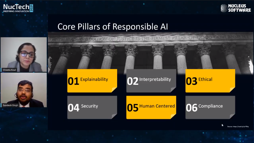 nucleussoftware's tweet photo. Sandesh K Singh &amp; Vineeta Koul speak on - Responsible AI at #NUCTECH2021 - With great power comes great responsibility - AI needs to evolve to Responsible AI.
@sandesh3008
#technology #AI #innovation #techtalk #ResponsibleAI https://t.co/IgFQNkU1Sk