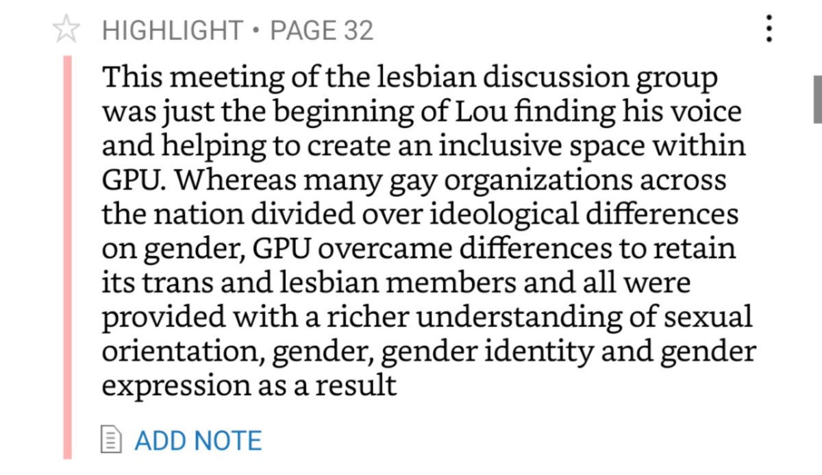 tw transmisogyny, transphobiaon lesbian feminism in the 70s - context is that lou's participation in a gay peoples union lesbian meeting led to him arguing in favor of trans women & gnc people + helping bridge the gap in his community between lesbian groups and trans groups