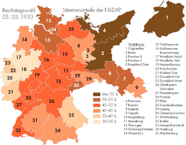 Nazis' rose against very strong local Communist & Social Democratic parties in North & East - all these parties battled for essentially the same Protestant working/aspiring class demos. Catholics simply voted for the Zentrum from the Kulturkampf onwards to its end in 1933.
