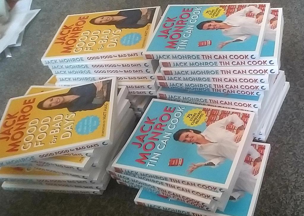That Jack Monroe's pretty ace.

So, I thought maybe as a way of saying thanks, I could give away 50 of Jack's books to people who might appreciate them. 

I've bought 25 copies each of Tin Can Cook and Good Food for Bad Days to send out. 

If you want one, let me know.