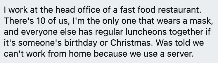 Fast food restaurant can't get a server so no working from home. See what I did there? Also ugh.