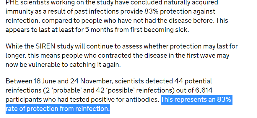DrXaverius's tweet image. Llevaba tiempo diciendo que se infraestimaba el tema de las reinfecciones (a veces por no tener mejor idea, otras veces cosa del lobby anti-alarmista). Este estudio de Public Health England tras 5 meses que muestra la protección de ser infectado es 83% gov.uk/government/new…