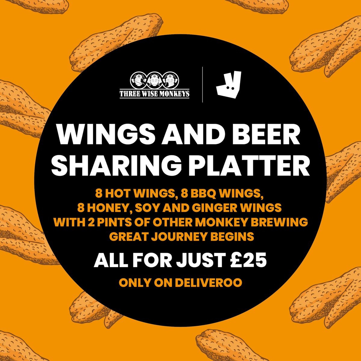 Get 2 pints of our Great Journey Begins winging their way to you tonight as as part of the <a href="/TWM_Colchester/">Three Wise Monkeys Colchester</a> wings and beer bundle.
Available from 4pm-9pm today, and 12pm-9pm on Saturday via <a href="/Deliveroo/">Deliveroo</a> .
threewisemonkeyscolchester.com/delivery/ 
#deliveroo #beer #wings #brewnoevil #colchester