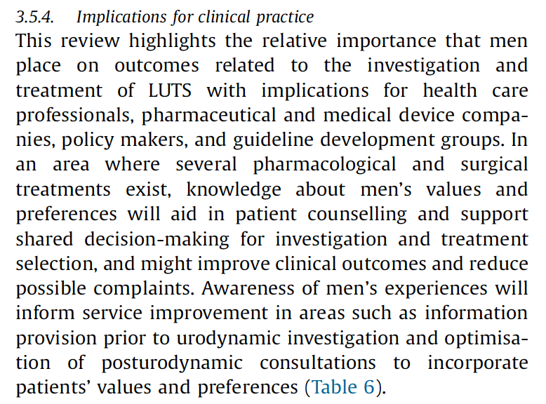 Our review can facilitate the treatment decision-making process and improve the trustworthiness of guideline recommendations. Further research to understand other factors that matter to men is required. 3/5