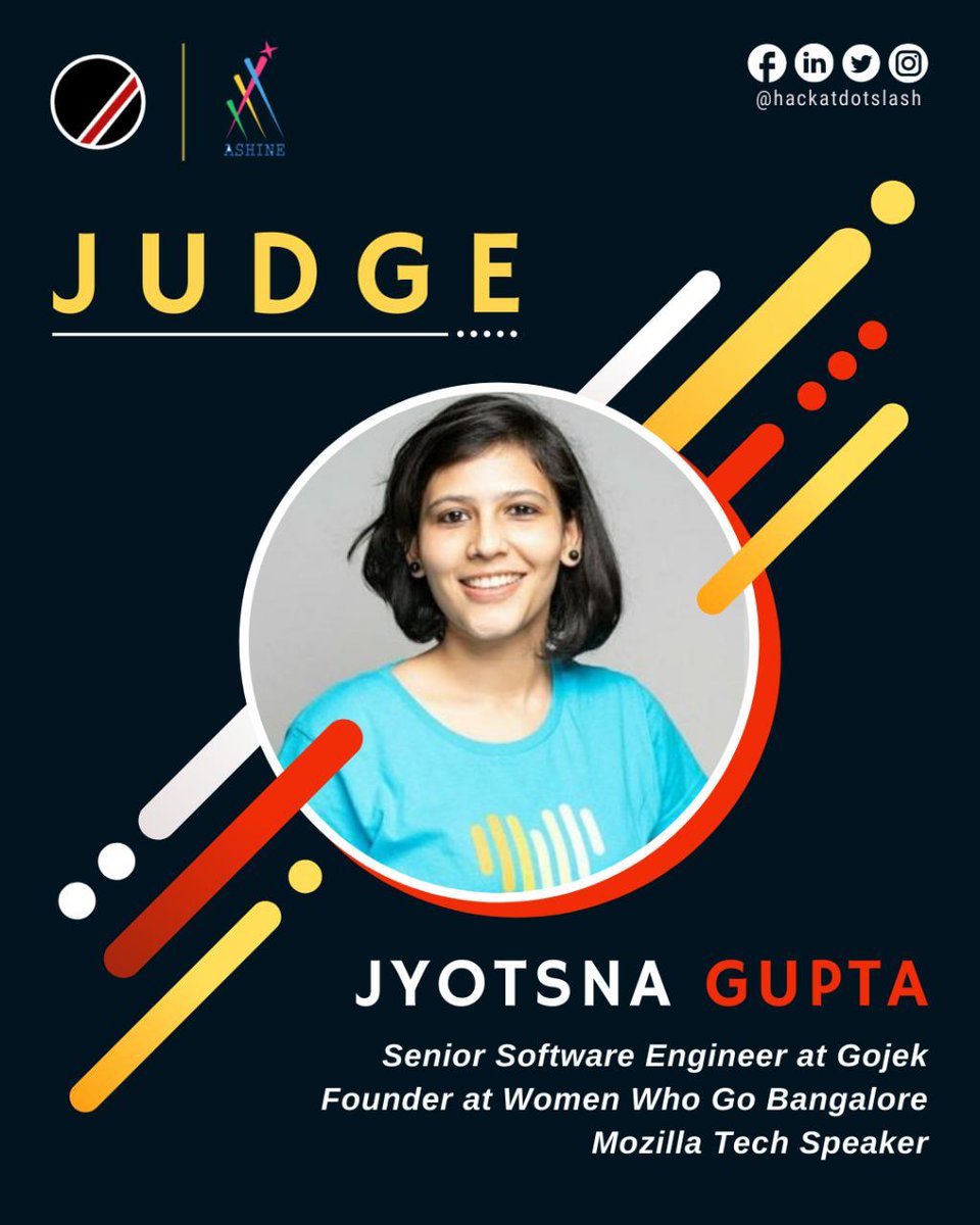hackatdotslash's tweet photo. We are proud to announce that Ms. Jyotsna Gupta will be one of our judges for DotSlash 4.0!!

Ms. Jyotsna Gupta is currently working as a Senior Software Engineer at Gojek. She is the founder/organizer at Women Who Go Bangalore, 

#judge #hackathon https://t.co/xxss5C70mW