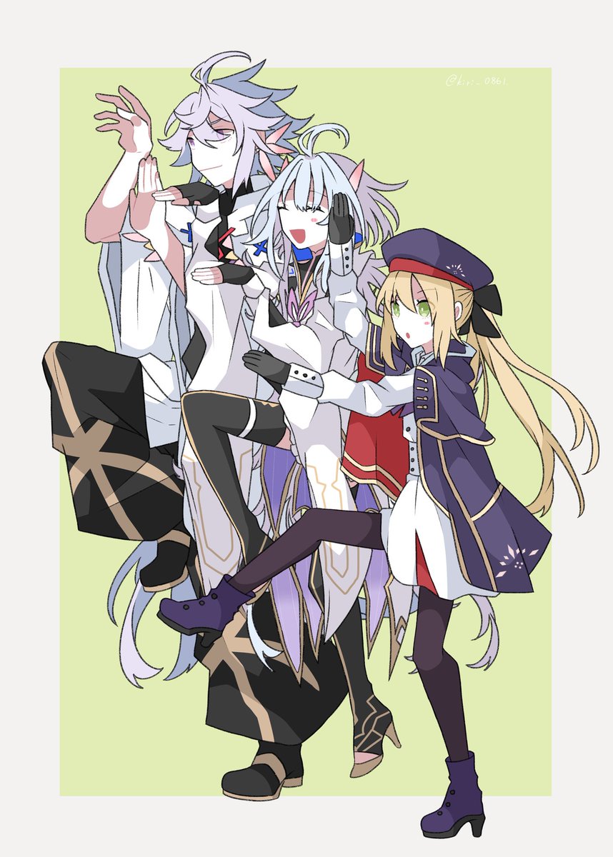 artoria caster (fate) ,artoria pendragon (fate) ,merlin (fate) ,merlin (fate/prototype) 2girls multiple girls 1boy blonde hair ahoge gloves long hair  illustration images