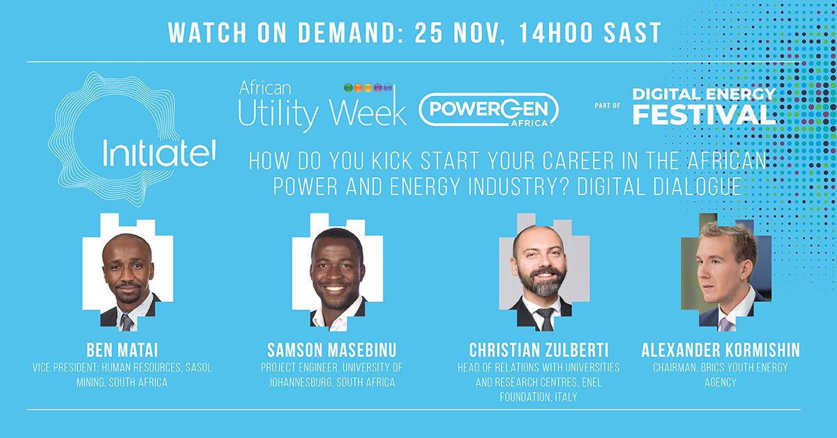 Considering a career in the power &amp; energy sector? 
Get some inside tips from our industry experts. 

Register to watch on demand: bit.ly/2JANyaj
Already registered? Watch here: bit.ly/39ujBUl

<a href="/ESIAfrica/">ESI Africa</a> <a href="/SasolSA/">Sasol</a> <a href="/EnelFoundation/">Enel Foundation</a> <a href="/bricsyea/">BRICS Youth Energy Agency</a> <a href="/StellenboschUni/">Stellenbosch University</a>