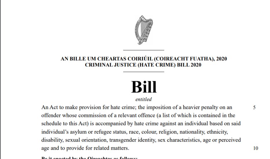 The Hate Crime Bill which is going through the Seanad Éireann at the moment lists "sex characteristics" rather than sex.It doesn't provide an interpretation for "sex characteristics" yet it provides one for "transgender identity".  https://www.oireachtas.ie/en/bills/bill/2020/52/