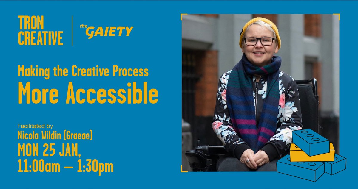 TronTheatre's tweet photo. Looking for #ProfessionalDevelopment opportunities this January?
Join us for a highly useful workshop on #accessibility with Nicola Wildin from @graeae theatre company.
https://t.co/NBB6ypssT2 #TronBuild https://t.co/vwdgVEU4RM