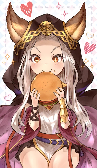 肉を集めながら描いたハンバーガーを食べるスカーサハちゃん? #グラブル 