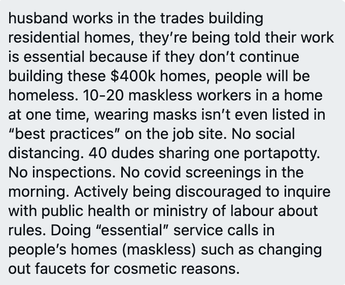 If we don't let 20 maskless workers share portapotties and build $400,000 homes right now where will people live?
