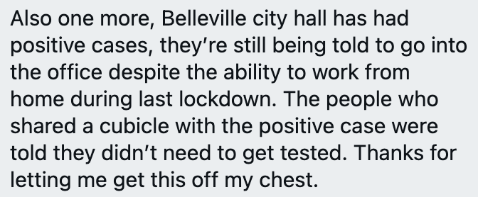 Belleville City Hall might have an interesting take on testing