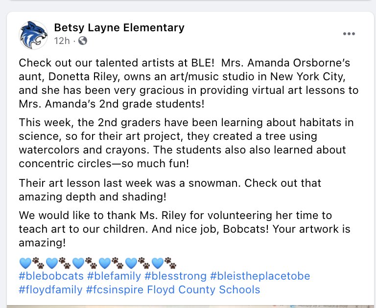 SchoolsFloyd's tweet photo. How cool 😎 is this? Art lessons from Ms. Riley in New York City? 🤩
#fcsinspire
#Floydstrong
#FloydFamily
#MaskUpKY
#MaskUpFloCo https://t.co/9yJXXXM4ar