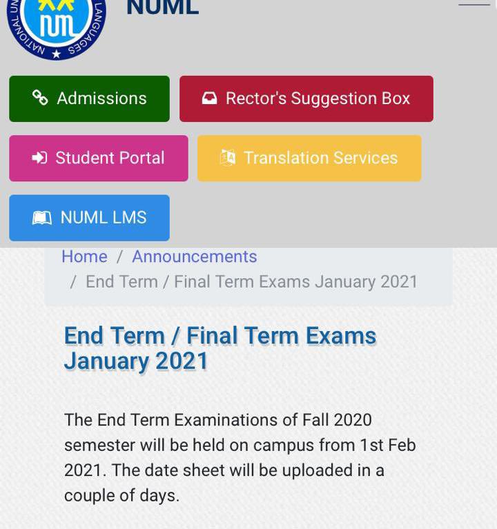 NUML is abusing us by taking oncampus exams.  If so, why not take our hybrid classes?  We have taken online classes so we will be able to take the exam online.
OnlineAssignment 
OnlineQuiz
OncampusExams,It is abused with students
#NumliansReject_OnCampusExams