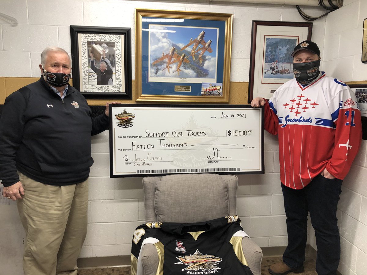 $15,000 heading to <a href="/CDNForceSupport/">Support Our Troops</a> <a href="/SoldierOnCAN/">Soldier On // Sans Limites</a> thanks to Trenton Snowbirds <a href="/OJHLDukes/">Wellington Dukes</a> game Nov 27 for <a href="/_jenncasey/">Jenn Casey</a> 

DETAILS - bit.ly/3bC3O78

<a href="/RCAF_ARC/">Royal Canadian Air Force</a> <a href="/CFSnowbirds/">CF Snowbirds</a> <a href="/OJHLOfficial/">OJHL</a> <a href="/cjhlhockey/">CJHL</a> <a href="/OHFHockey/">Ontario Hockey Federation</a> <a href="/quintewest/">City of Quinte West</a> <a href="/ScottBoyd31/">Scott</a> <a href="/HFXMooseheads/">Halifax Mooseheads</a> <a href="/MJWARRIORS/">Moose Jaw Warriors</a> @GMillerTSN