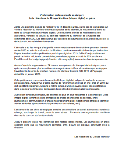 L'information professionnelle en danger : le communiqué de presse des journalistes en grève des rédactions d'Infopro Digital
