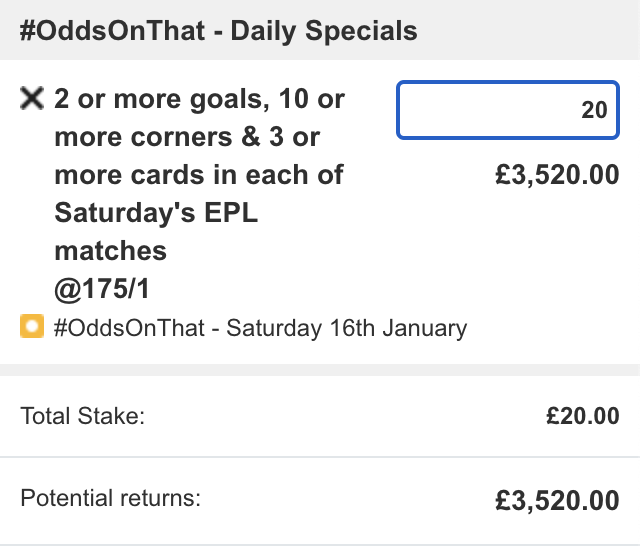 TNL_Tips's tweet photo. 𝙉𝙊 𝙍𝙄𝙎𝙆 𝙎𝘼𝙏𝙐𝙍𝘿𝘼𝙔 𝙎𝙋𝙀𝘾𝙄𝘼𝙇 📈

£20 returns £3,520 or your stake back as cash! 🤑🤯

𝘾𝙇𝘼𝙄𝙈 ➡️ https://t.co/oFJkbqbv5t 

(T&amp;Cs apply 18+ gamble aware) https://t.co/3QcJN6M0j6