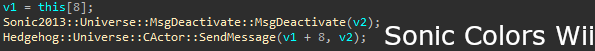 More on code sharing, Lost World and Colors share classes with same names and functions, Although there aren't many names available in Colors' executable there is still enough to suggest that the game uses Hedgehog Engine.