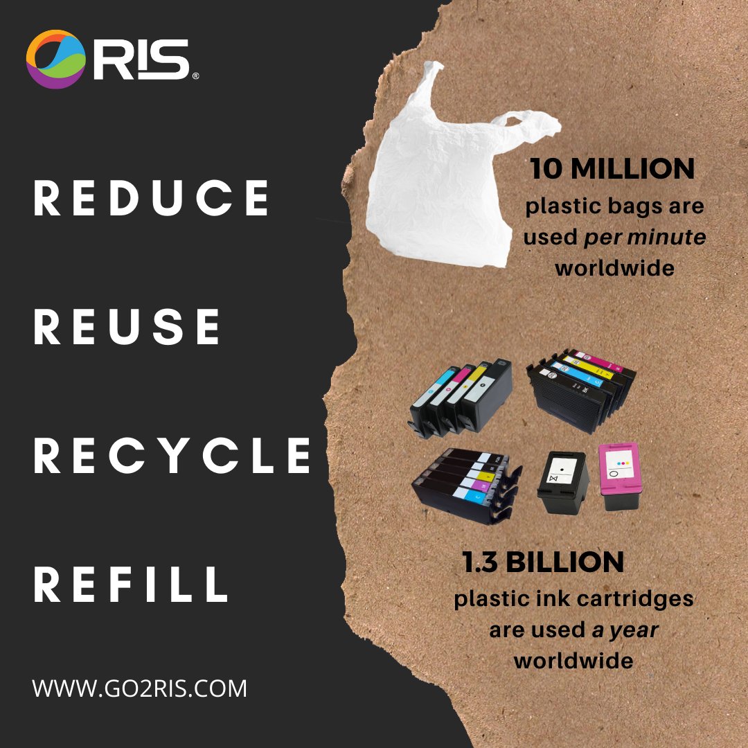 According to the UN Environment Programme, 10 M plastic bags are used a minute worldwide. An estimated 1.3 B inkjet cartridges are used a year. This has likely increased during the pandemic. Refilling &amp; reusing inkjet cartridges is an effective way of reducing plastic waste! #RIS