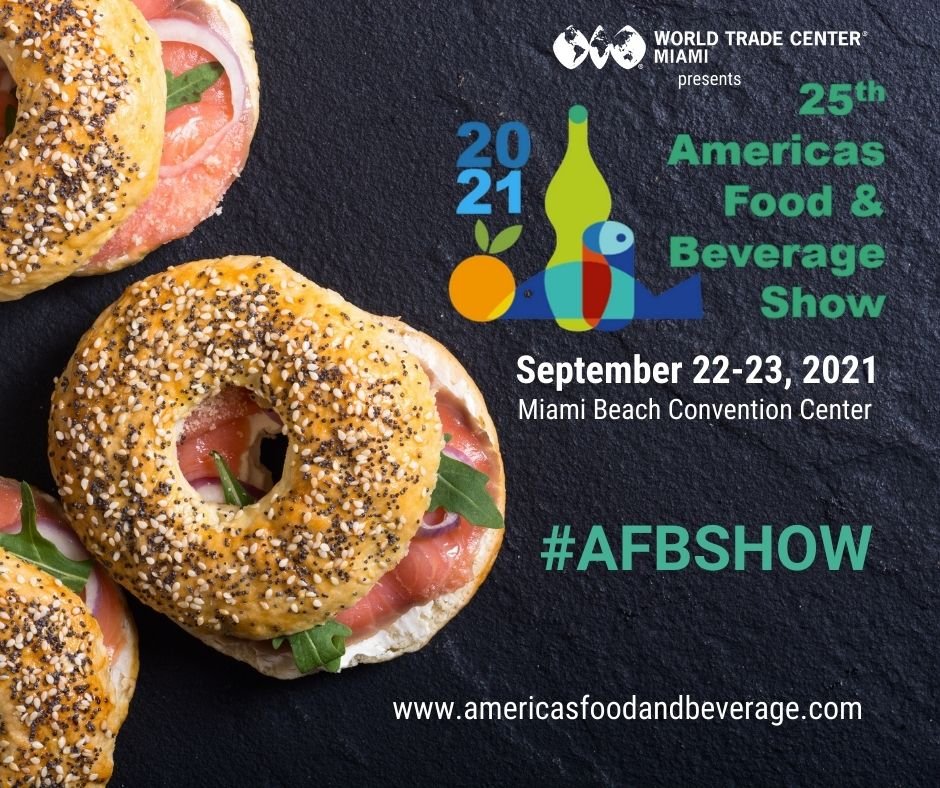 WTCMiami's tweet photo. Celebrate #NationalBagelDay by reserving a booth for the 25th #AFBShow at  @TheMiamiBeachCC Sept. 22-23, 2021. According to @SFWB Magazine’s state of the industry report, bagels saw growth of 7.8% for the year, w/ sales of $1.0 B. Grab a bagel &amp; register - https://t.co/j6tcngbiu8 https://t.co/2YXXxz93JL