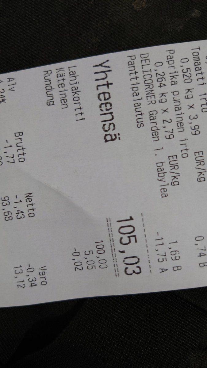 117 € worth of groceries, -11,75 from the bottle & can refund, and we have the 100 € gift card successfully used!11/x( @LidlSuomi: why does it say "rundung" here? Forgot to translate from  to ? )
