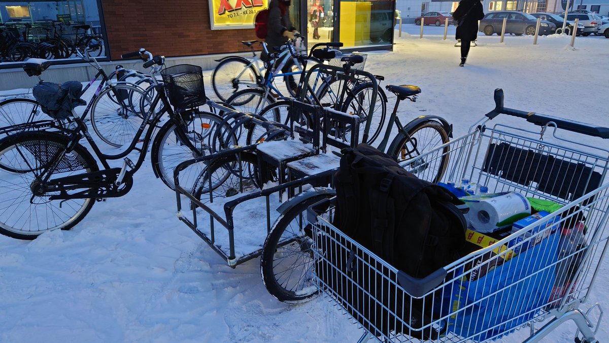 Load the stuff into your bike & return the cart. 12/x