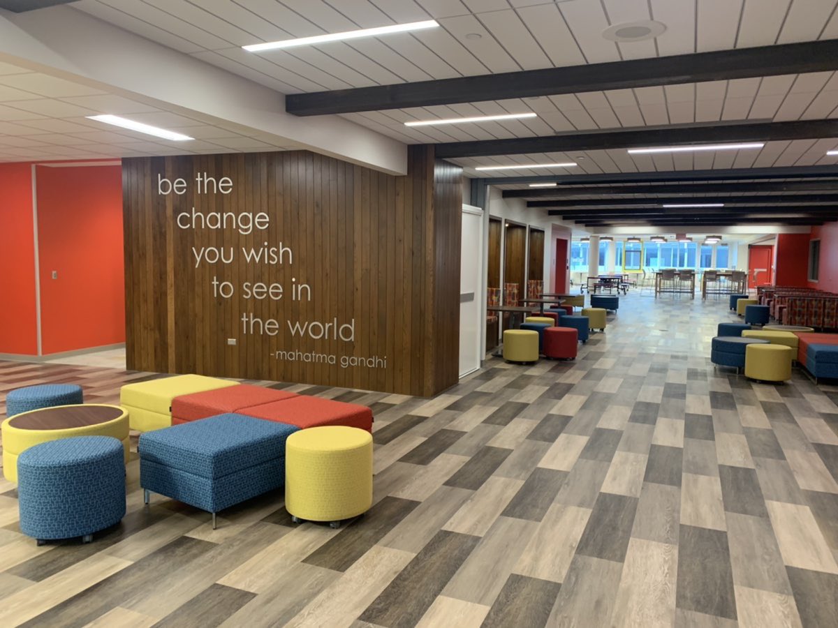 Mschroeder6's tweet photo. Omg!!!! Look at the enterance as you walk into the renovated @nwhuskies @NSSD112 middle school! This is so beautiful. Wow! #112Leads https://t.co/vSPflxdEco