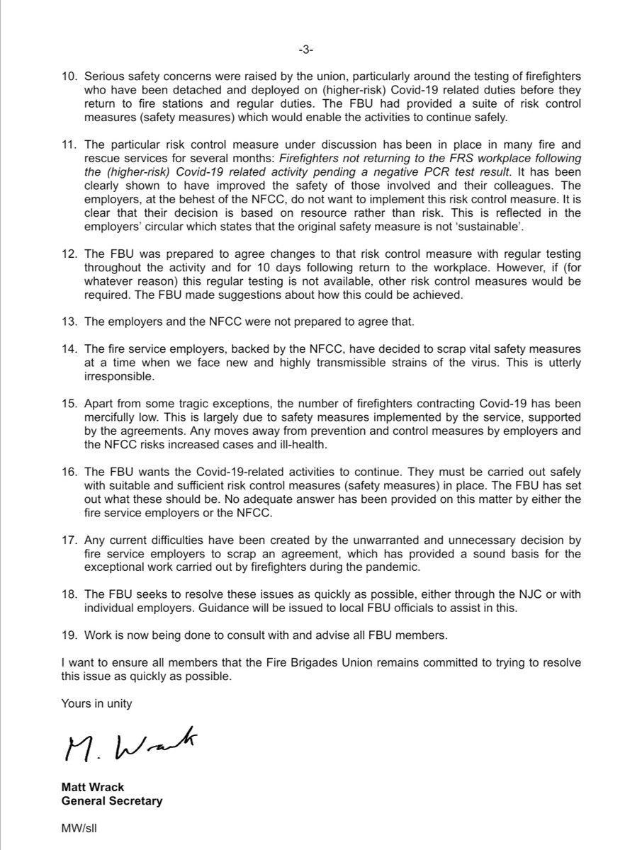 🚨 All <a href="/fbunational/">Fire Brigades Union</a> members circular: Employers terminate Covid-19 support agreements 🚨