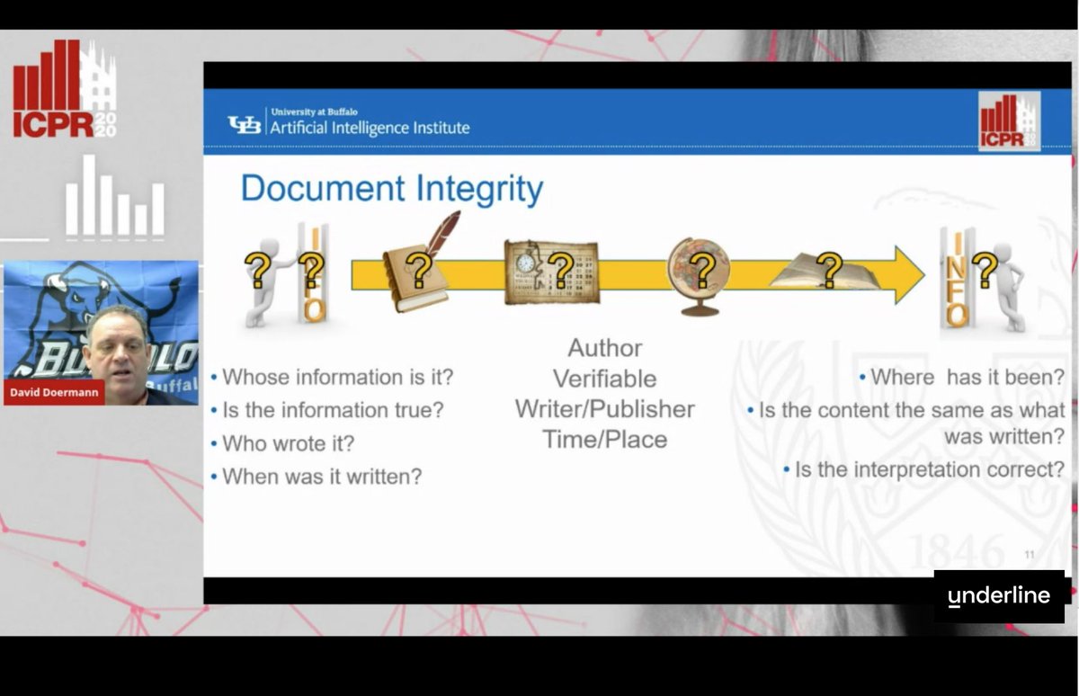 underlineio's tweet photo. #ICPR2020 Keynote Speaker Prof David Doermann ( @UBuffalo ) delivering his talk, “Document Integrity in an #AI World” on our Main Stage!
@icpr2020milan #IAPR #PatternRecognition #documentintegrity #Artificialintelligence #UBuffalo https://t.co/qR43iPr4fC