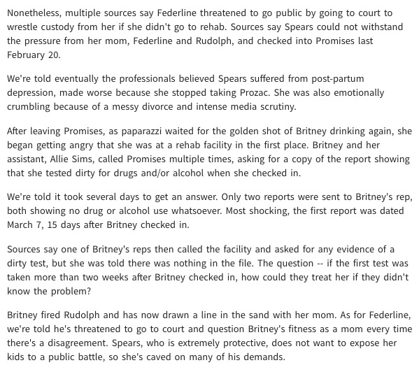 All of this came to a head in February 2007 when Larry Rudolph organized a sort of "intervention" for Britney with her mom and Kevin Federline to try and send her to rehab.  #FreeBritney