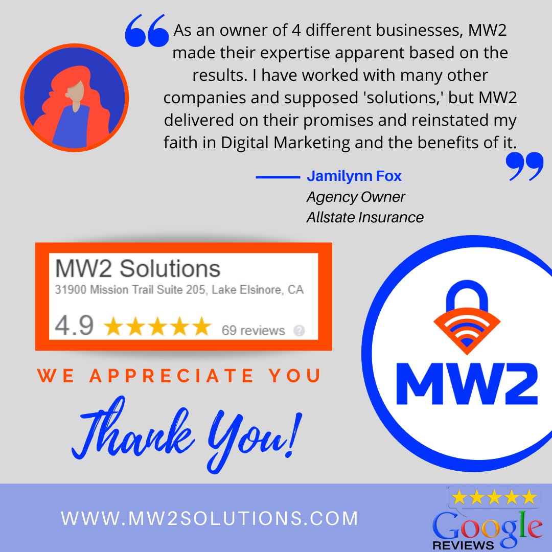 ServicesMw2's tweet image. @JFoxAgencyLLC thank you for your continued partnership! We love working with you and look forward to a prosperous and exciting 2021! #mw2solutions #westriveforfive #reviewsmatter