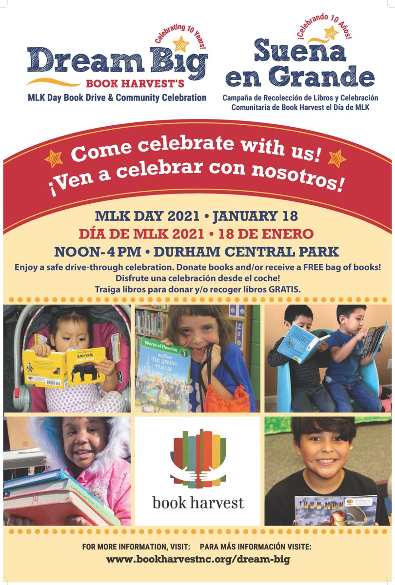 Stars_Read's tweet image. SRE Families! This MONDAY, January 18, Book Harvest is holding its annual Dream Big MLK Day Book Drive and Celebration! Socially distanced this year, but will still be an amazing event!