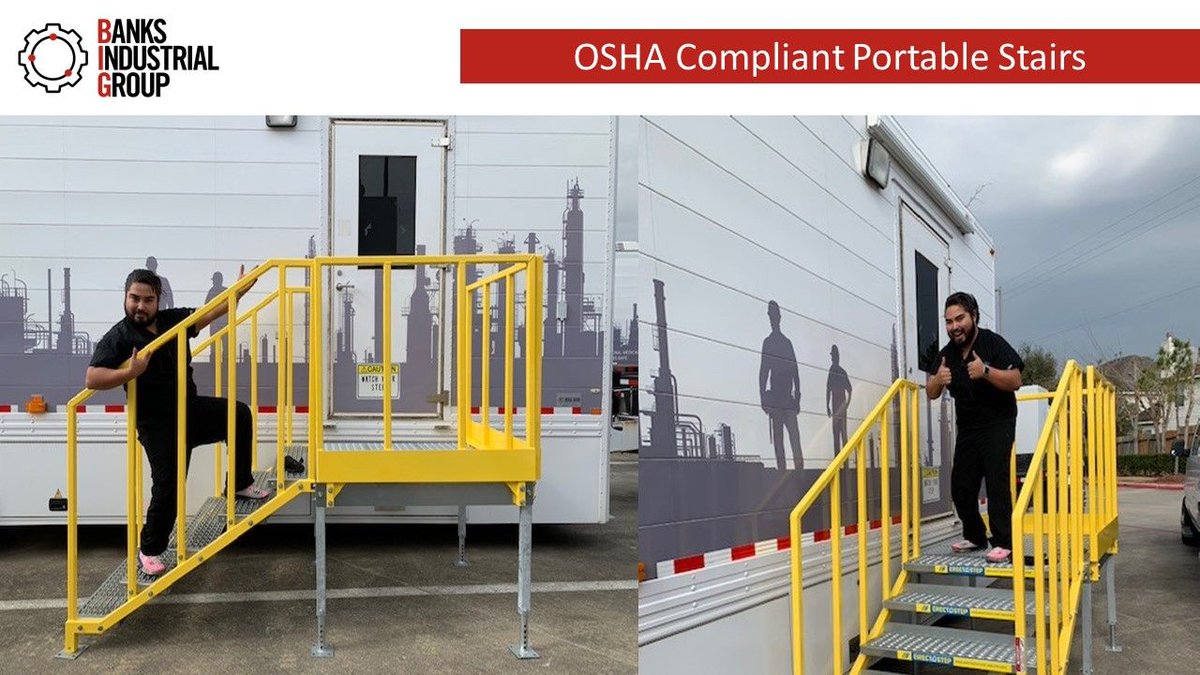 BanksIndustrial's tweet photo. Starting off the New Year by exceeding customer expectations! See the below solution that provided a traveling Health &amp; Safety company with easy-to-assemble stair access to their mobile facility. Learn more about our stair solutions here: https://t.co/8TQP7TJjbr https://t.co/mKPPdGn2Cw