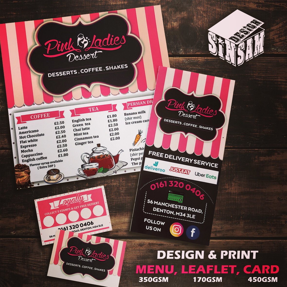 Design & Print BY SinSam Design ... #logos #logodesign #design #designs #graphicdesign #photoshop #graphicdesigns #prints #colour #sinsamdesign #leaflet #menu #flyer #flyerdesign #leafletdesign #leafletprinting  #coffeeshop #sweet #dessert #milkshake #cafe #loyaltycards #pink