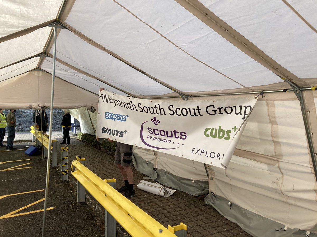 Weymouthsouths1's tweet image. Supporting the Covid Vaccination at Dorset County Hospital by lending our Scout marquees from Weymouth South Scout Group so people queuing stay dry in the rain. @UKScouting @UKScoutsMedia @BearGrylls @Dorsetecho @SteveBackshall @TimothyKidd  @DrBrianMay @dorsetscoutscc