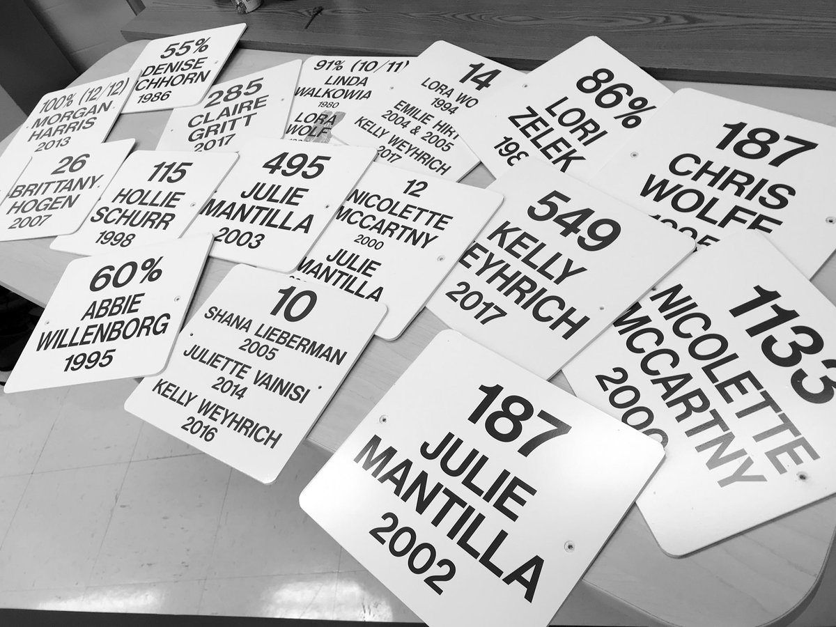 Mary_CoachFen's tweet photo. Hey record holders! A new board is going up, so the old ones had to come down. I didn’t have a chance to take a pic before @Meganrogo’s 11 boards were claimed (Yes. 11. You read that right). 
Contact me so I can get them to you. https://t.co/e3Klcwmiax