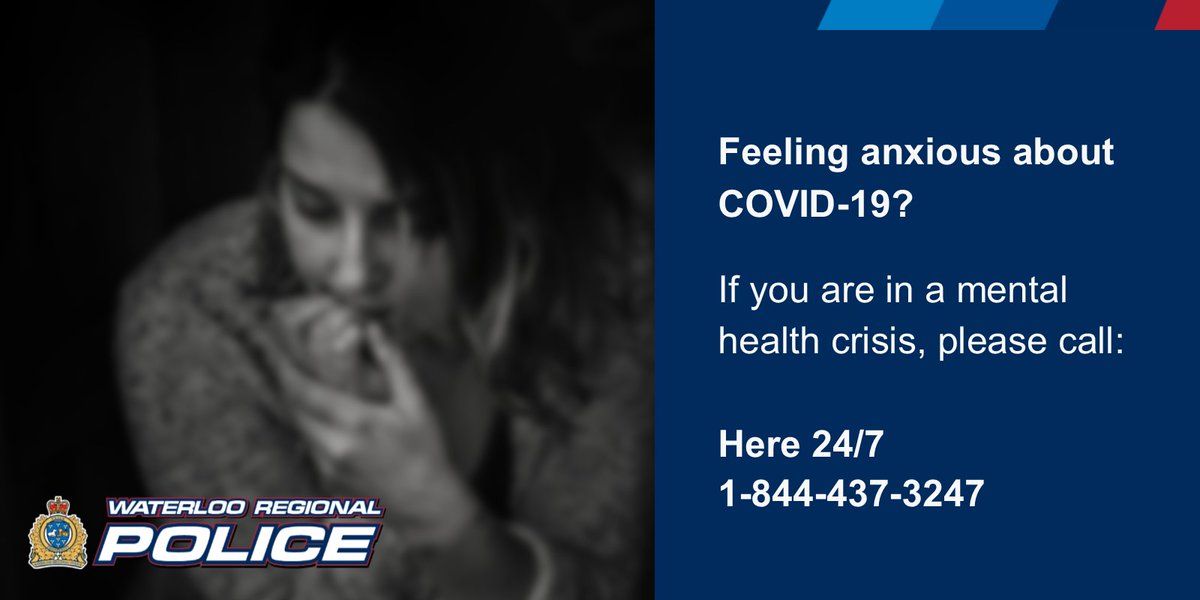 WRPSToday's tweet image. Are you feeling anxious about the state of emergency?  

The Canadian Mental Health Association continues to offer support. Call 1-844-437-3247 (HERE247) to speak to someone if you are in crisis.   

It is ok not to be ok.  
   
Call 9-1-1 for an EMERGENCY only.