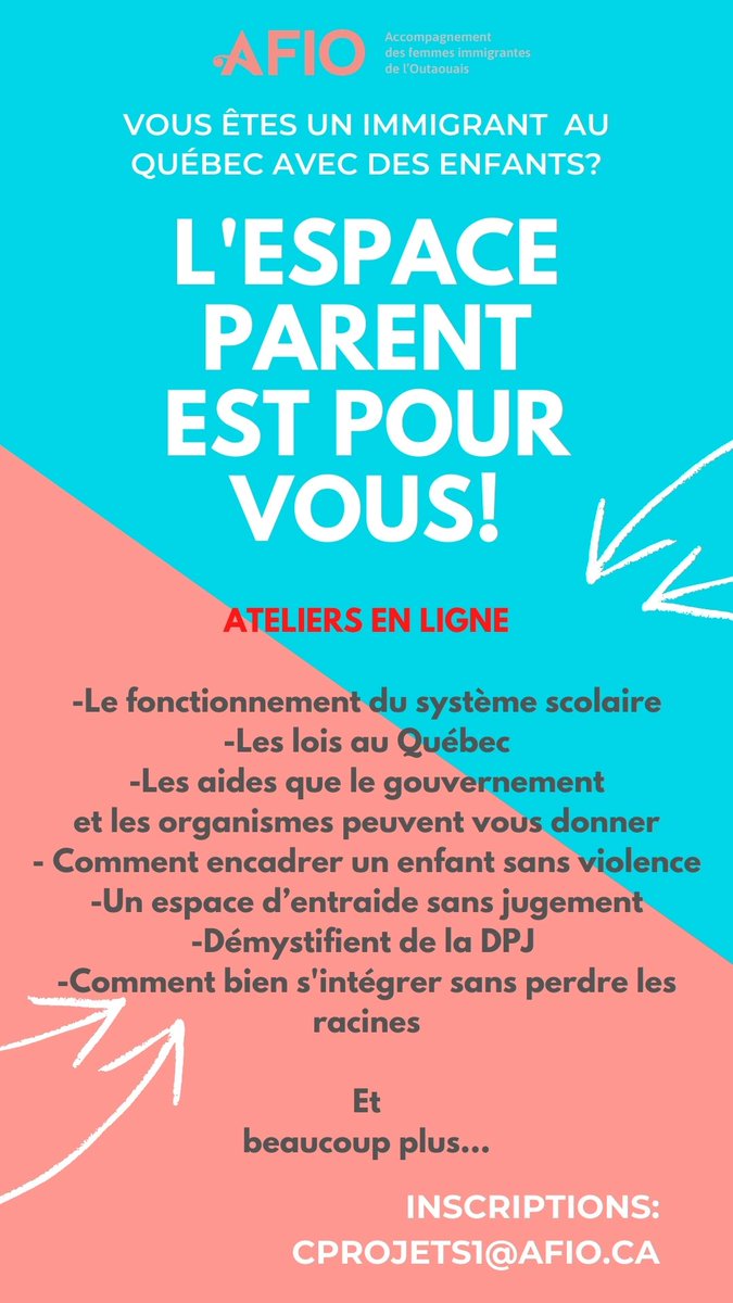 Programme AFIO Espace Parent pour réussir l'intégration des familles immigrantes. N'oubliez pas de vous inscrire...